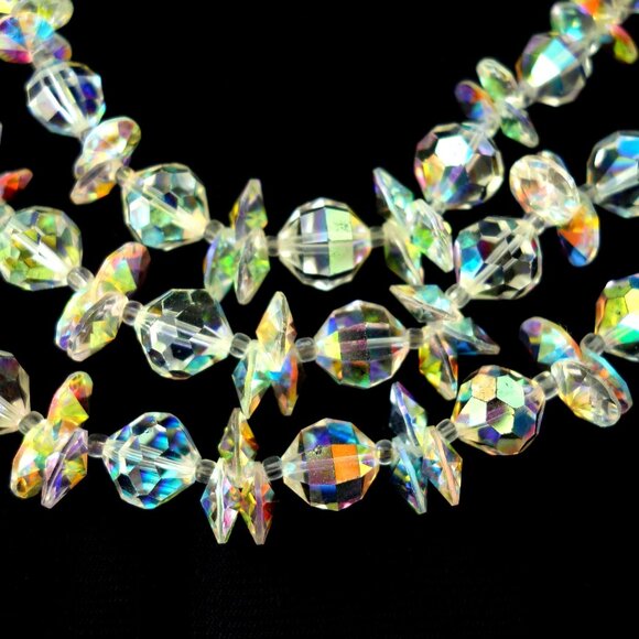 Vintage 1950s Vendome Faceted Triple Strand Aurora Borealis Crystal Necklace - Picture 4 of 11